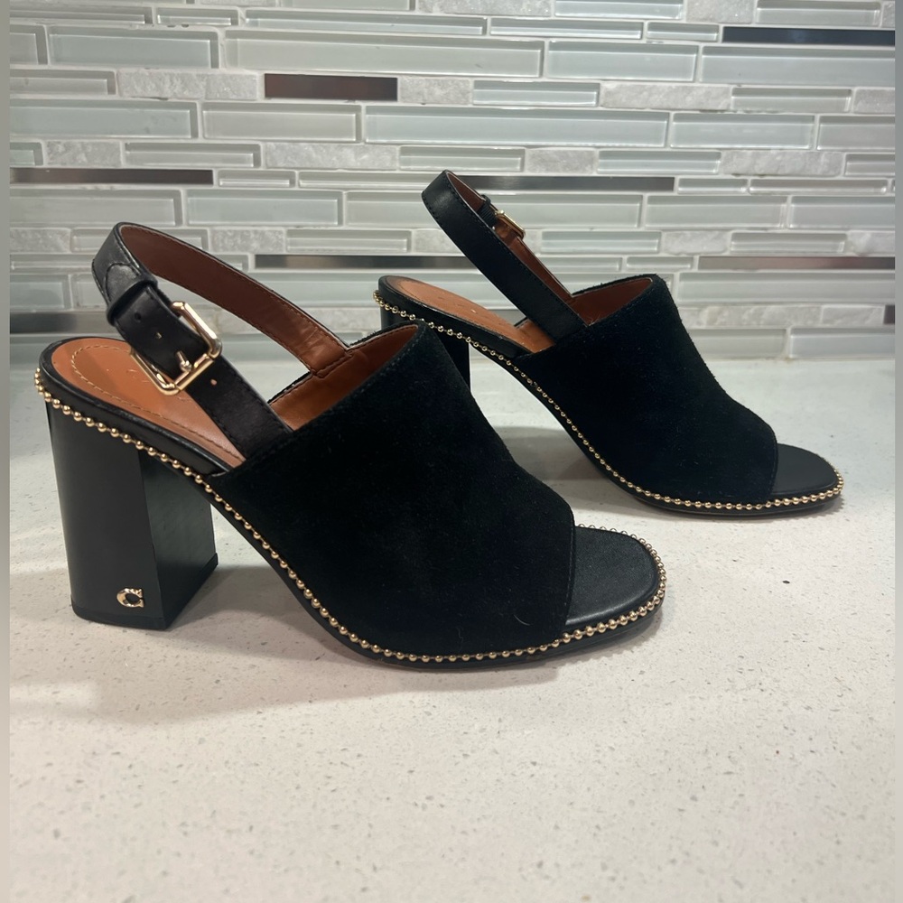 Coach, black suede block heel size 8